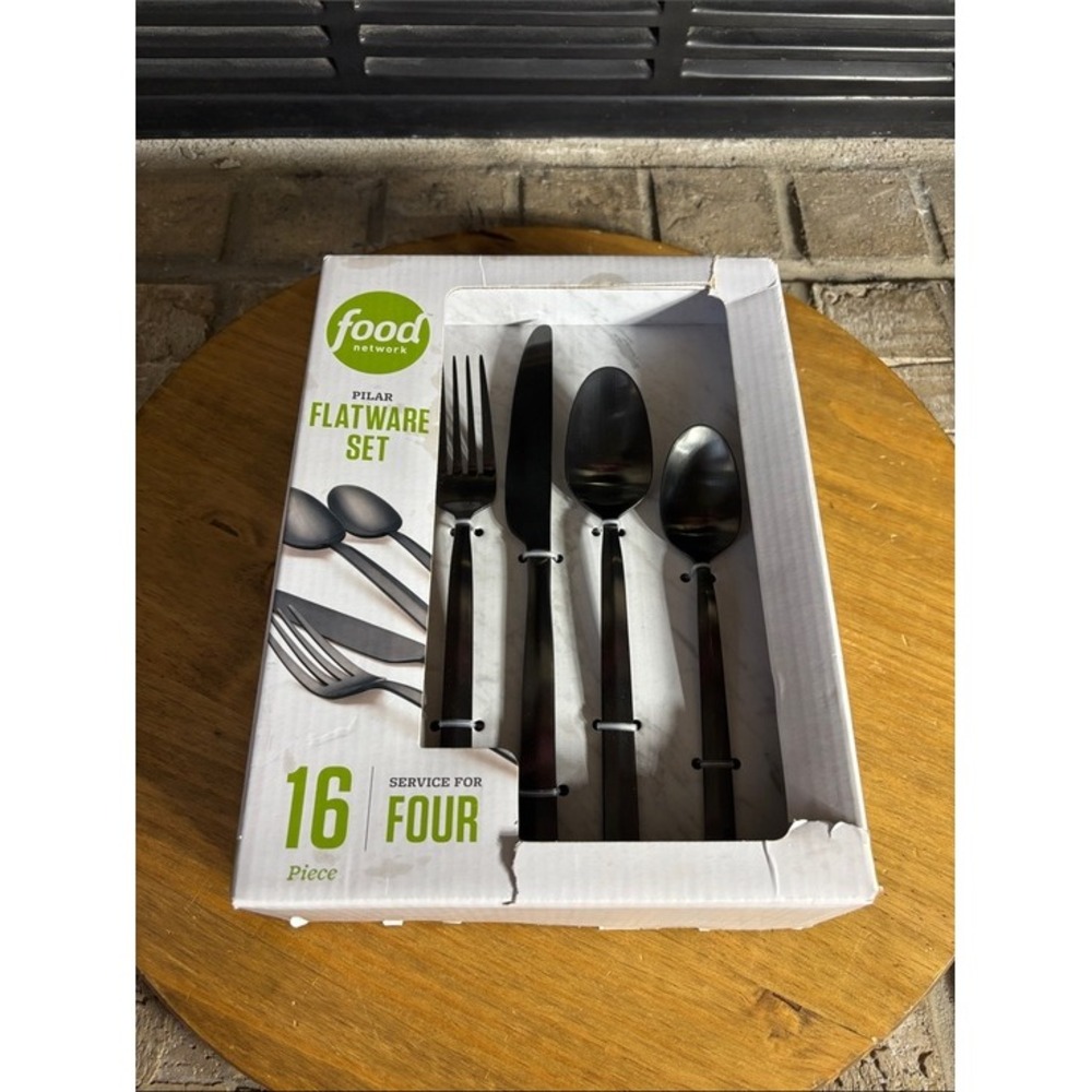Food Network Pilar 16-Piece Flatware Set in Black Stainless Finish GIFT Dorm NIB - Picture 4 of 4